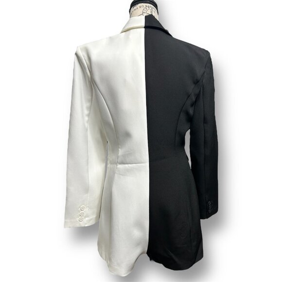 NWT Endless Rose M Black White Colorblock Blazer Romper Lined Statement Feminine - Picture 6 of 11